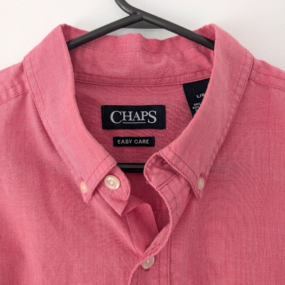 Chaps Men’s Easy Care Long Sleeve Pink Shirt In Size L - Picture 5 of 8